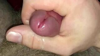 Messy cumshot lands on belly during masturbation session