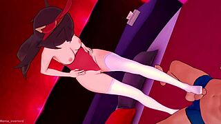 Amber in bikini uses her feet to jerk off in this 3d anime hentai