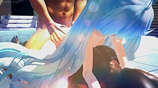 Miku Teases Wet Double Penetration in Pool Cartoon Hentai