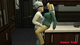 naruto hentai kakashi and sunade get naughty in kitchen