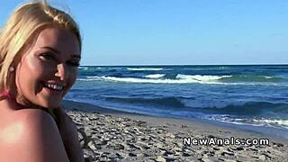 blonde girlfriend in bikini gets anal fuck from friend