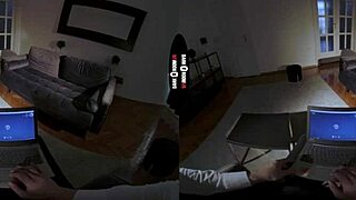 Redhead in dark room vr feels intense pleasure