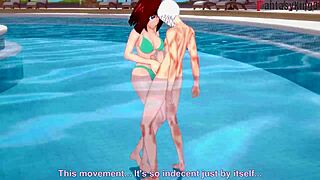Anzu Mazaki indulges in poolside pleasure in her swimsuit