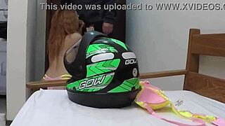 the delivery moto boy gets a blowjob from latina with natural tits