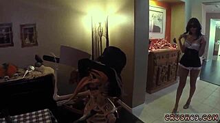 crazy boss has swalloween fun with teen in pov