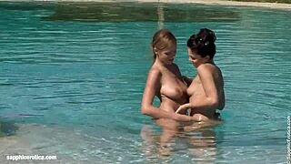 Poolside Lesbian Fingering with Billy and Jaquelin