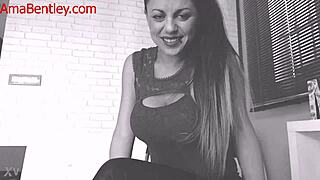 Webcam view of a dominant webcam model controlling her submissive partner's finances