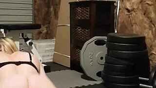 gym girl does a striptease in the gym