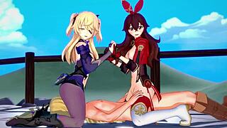 genshin impact two archer girls 3d hentai 4k 60fps uncensored