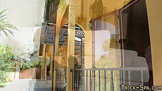 massaging teen redhead in bikini