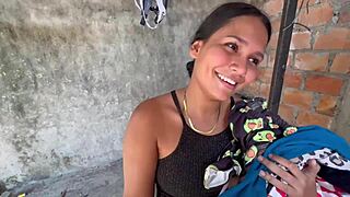 Sending neighbor to wash clothes, but tempting her for a quick blowjob instead.