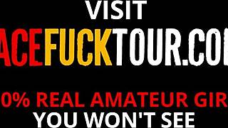 Submissive brunette amateur gags on cock with deep devotion. She craves every rough thrust.