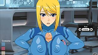 in this anime scene, zero suit samus gets her tits fucked hard
