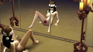 Goth brunette with tattoos in voyeur solo scene