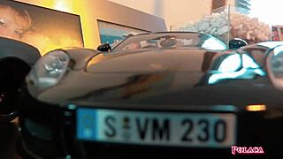 boy catches tattooed blonde babe in office for blowjob and cumshot