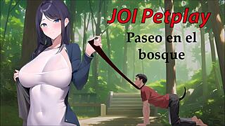 Joi's anal play and petplay walk with leash and collar