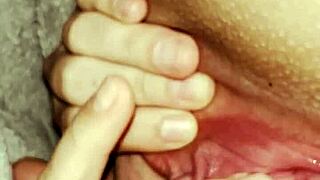 Stretching my fat pussy wide open under the covers to get the right position on my clit to help me bust my nutttttt feels so fucking good