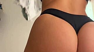 Naughty wife trying on shorts in the mall store with big ass.