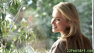 Blonde Babe's Footjob Session with Handjob and Toes