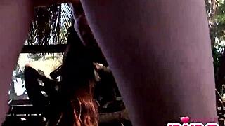 lesbian nina flaunts her sexy curves while rubbing outdoors