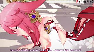 yae miko fucking hard 3 genshin impact full fantasyking3 step ahegao pink haired girl