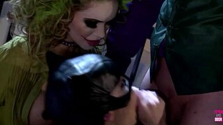 Joker fucks Harley Quinn and Catwoman with big cock in threesome?