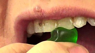 Fifi foxx eats gummy bears in close-up vore