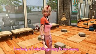 Blonde bent over for doggystyle fucking in public gym animation