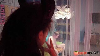 Spooky Miss Foxy Elise bangs roomie on Halloween night