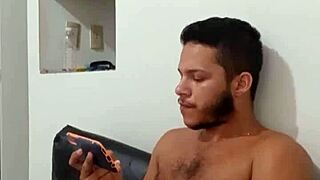 Young guy enjoys solo pleasure in private moment, reaching climax