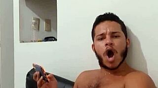 Young guy enjoys solo pleasure in private moment, reaching climax