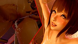 brunette femdom plays masochist bondage with big tits and shaved pussy