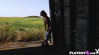 I'm loving this petite blonde teen's outdoor striptease dance