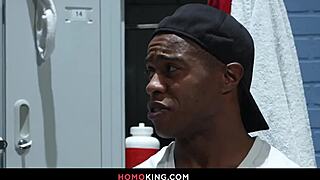 Interracial gay anal in the locker room with jock straps!