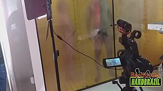 Beautiful Brazilian woman Rafaella Denardin in a hot shower scene.