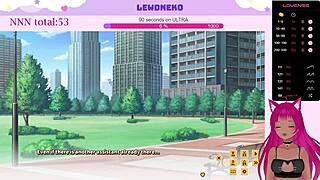 Moaning Vtuber Lewdneko masturbates big tits in cute anime hentai game dating solo part one.
