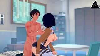 in koikatsu, mikasa and eren have uncensored sex in anime cumshot