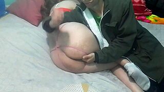 Slipping Fingers in Her Thong for Sideways Latina Action!