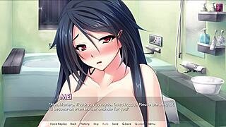 Oppai and cartoon porn in a bathroom setting