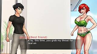 Beautiful redhead gives blowjob and best friend helps with a handjob in Confined with goddesses cap 19.