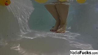 Blonde Pornstar Nadia Masturbates Hard in Bath with Rubber Duckies!
