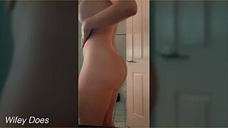 horny wifey teasing the camera with her big tits and shaved pussy 😘