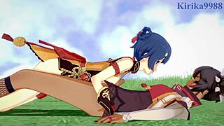 甘雨刻晴和香菱玩扶她探索