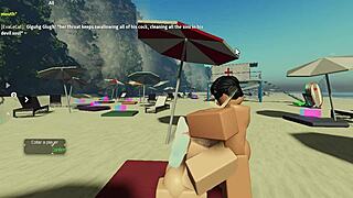 In roblox condo 2, she sucks a huge cock on the beach