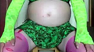 Bouncing up and down on toys in homemade fun, shy vibes!