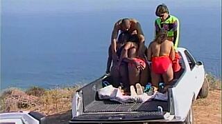 Group session with big-chested ebony and pink pussy lovers
