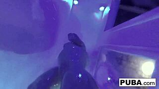 Sexy wrestler enjoys double toy fun.