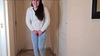 Desperate Teen Pisses in Jeans and Fleece Jacket During Messy Moment. Can't Hold It Anymore!