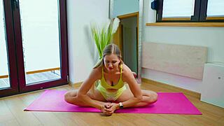 Flexible blonde does yoga poses and wears sexy nails