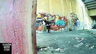 when a street wall is perfect for fucking hard with this curvy couple